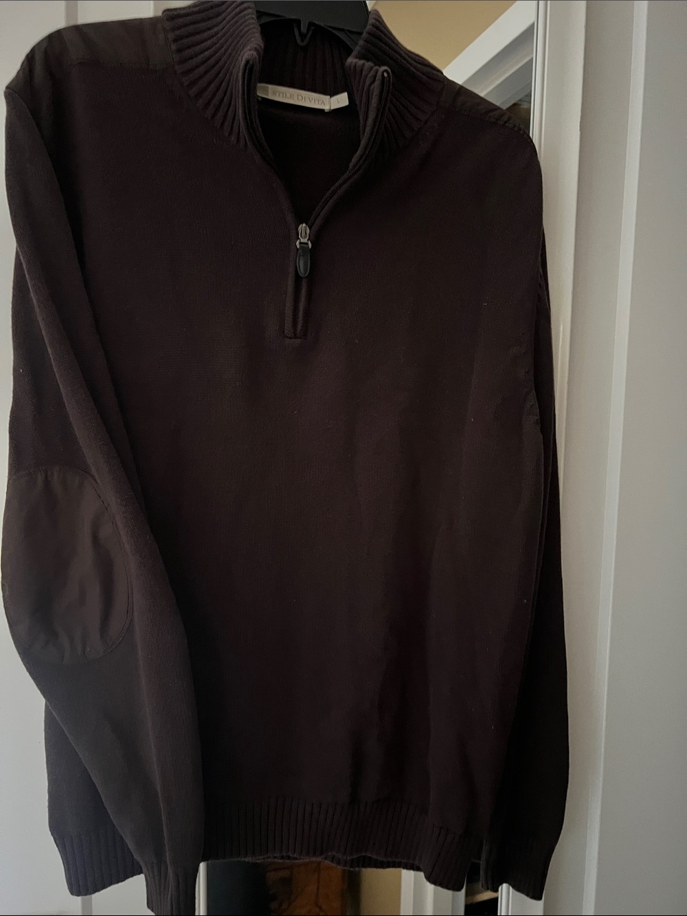 Men's Half-Zip Sweater in Dark Brown with Elbow Patches